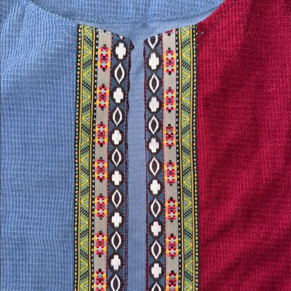 Two-Tone Corduroy Women's Blazer with Ethnic Trim - Picture 5 of 12